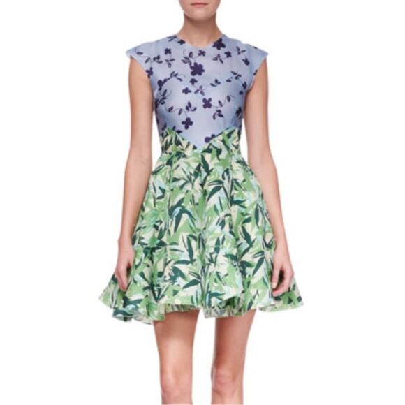 Elle Sasson Holly Colorblock Botanical Floral Silk Cap-Sleeve Dress Size Size 4
